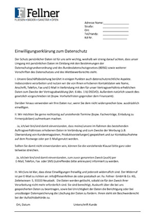 Einwilligungserklärung zum Datenschutz