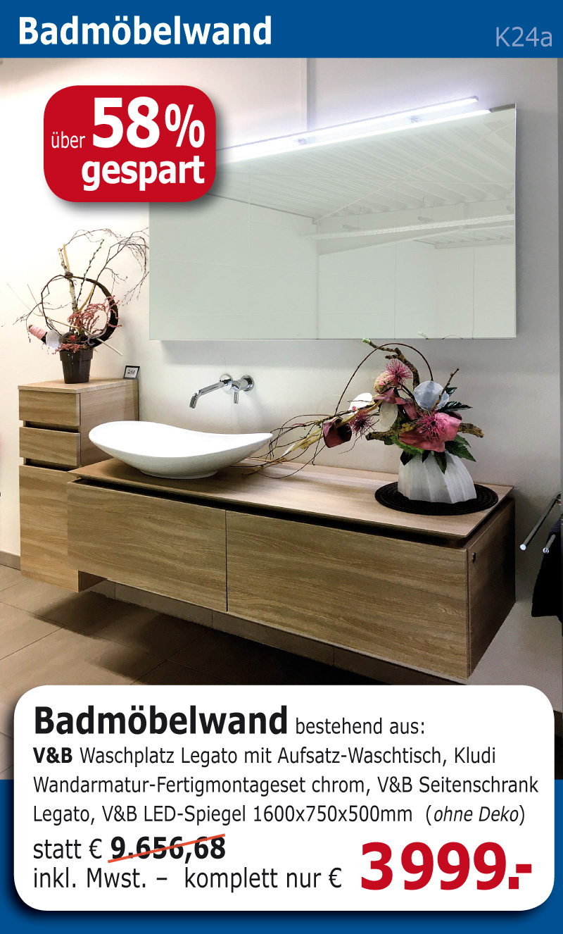 Ausstellungs-V&B-Badmöbelwand 58% günstiger